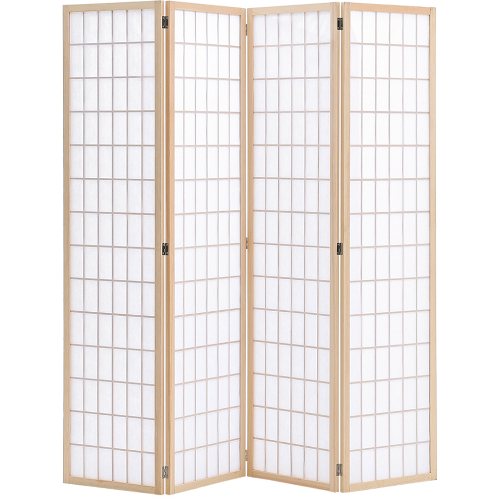 Living and Home 4 Panel Natural Folding Wooden Privacy Screen Image 1