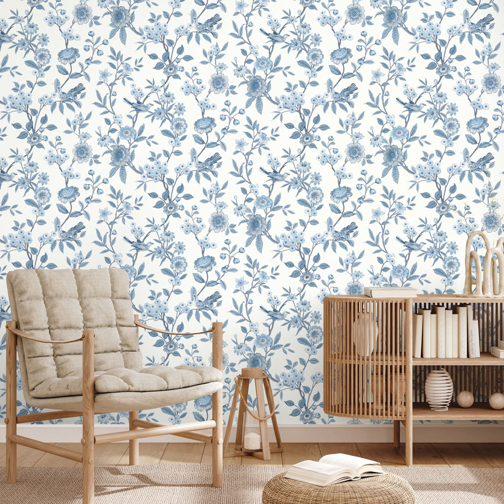 Fine Decor Eleanor Floral Blue Wallpaper Image 3