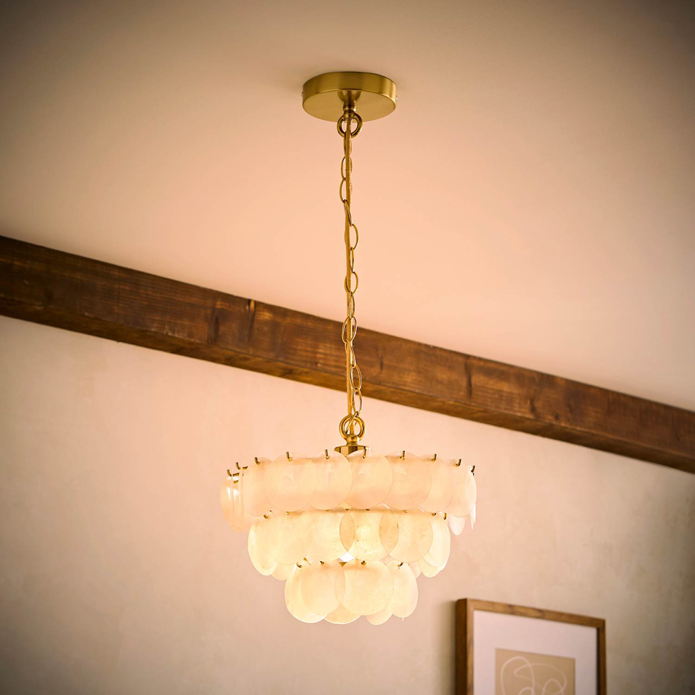 ValueLights Ophelia 3 Tier Capiz Shell Disc LED Chandelier Ceiling Light with Bulb Image 2