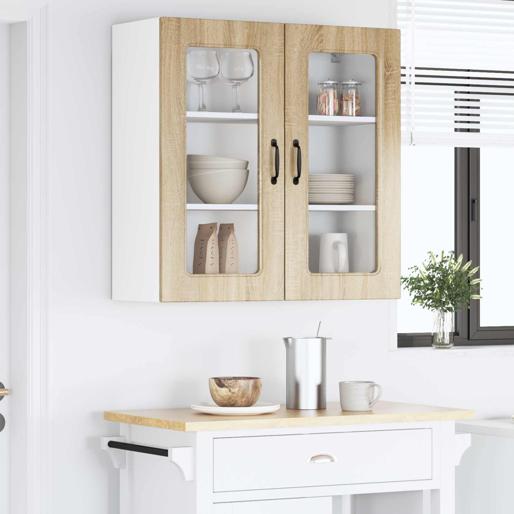 vidaXL 2 Glass Door Smoked Oak Kitchen Wall Cabinet Image 9