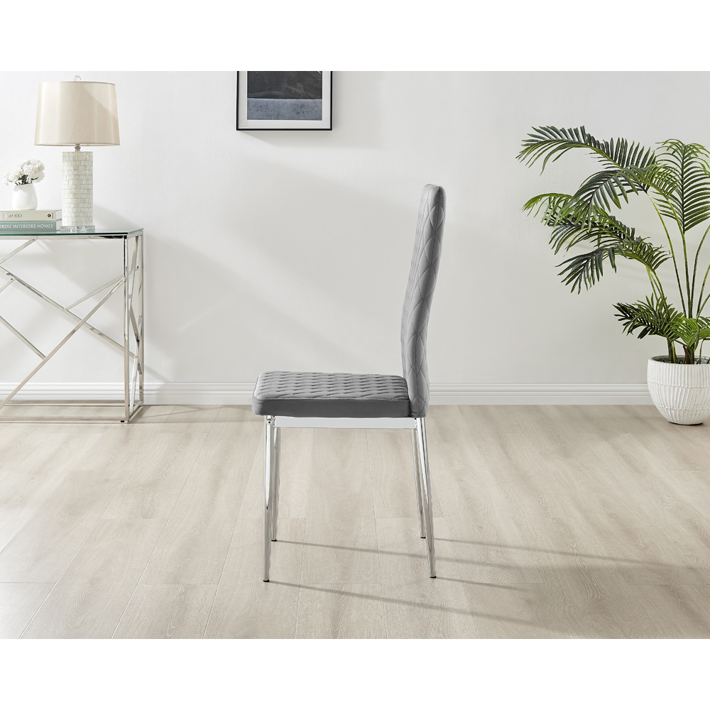 Furniturebox Valera Set of 4 Grey and Chrome Velvet Dining Chair Image 4