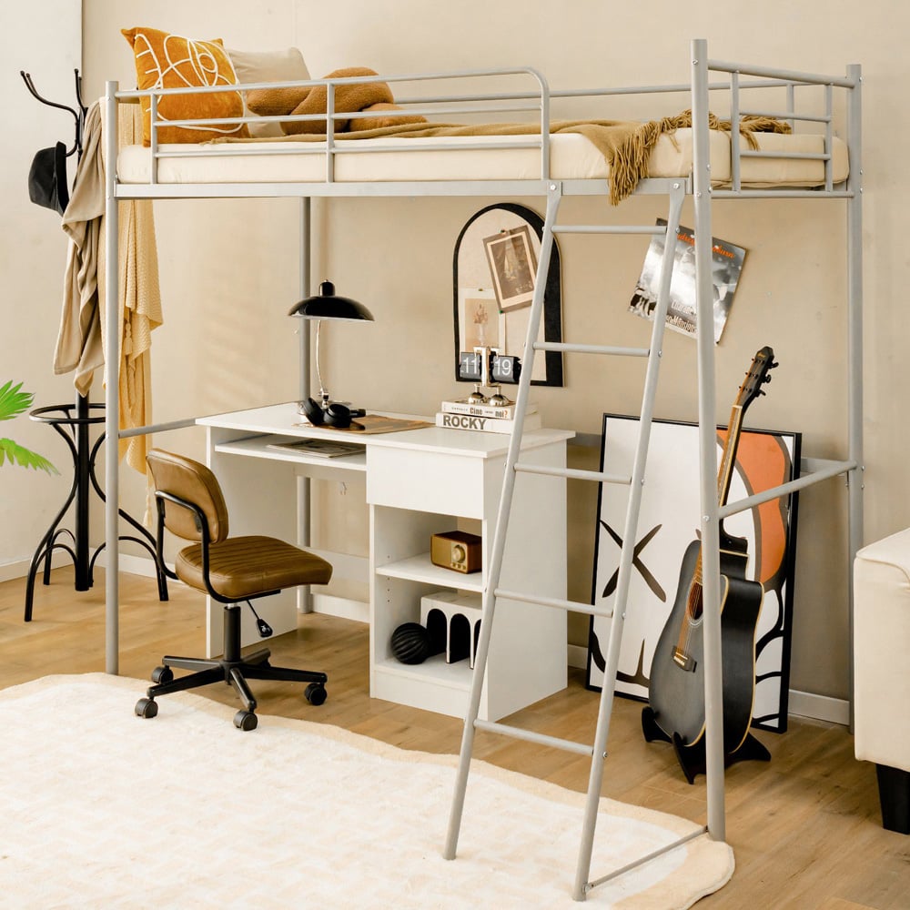 Costway Single Silver Metal High Sleeper with Ladder Image 4