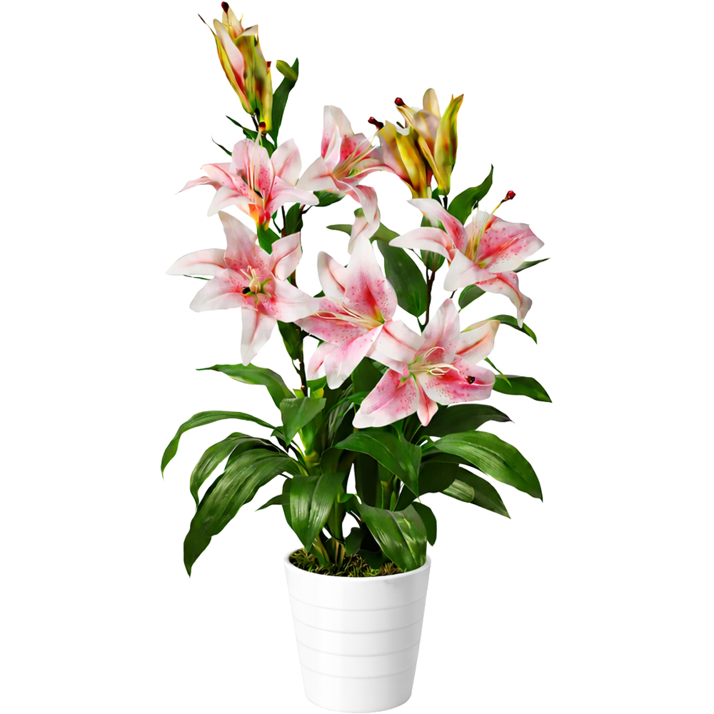 Leaf Pink Stargazer Lilly Artificial Plant in Plastic Pot 3ft Image 1