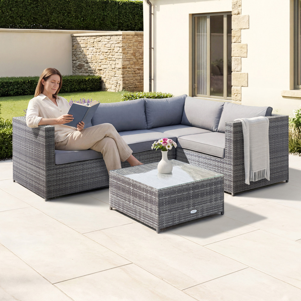 Charles Bentley 4 Seater Grey Rattan Corner Sofa Lounge Set Image 7