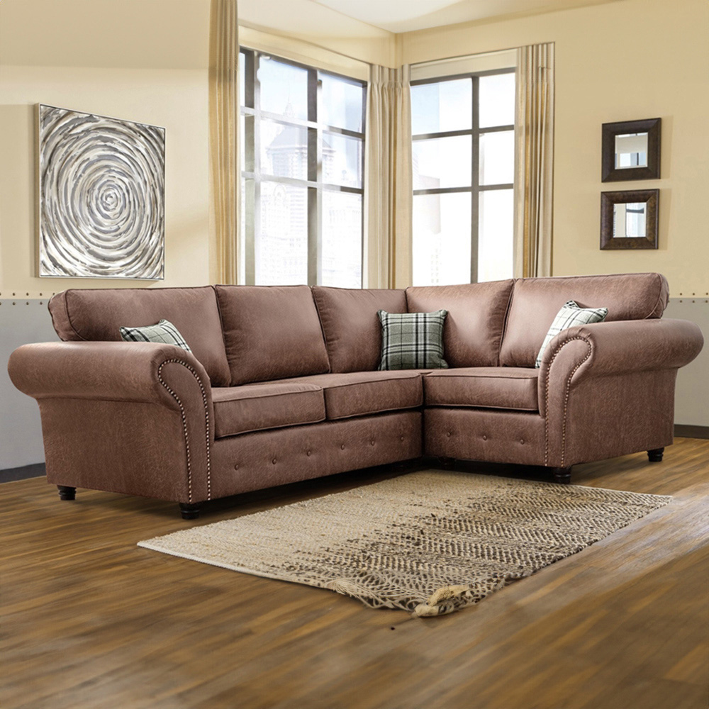 Portland Oakana Luxury 4 Seater Brown Leather Right Hand Corner Sofa Image 1