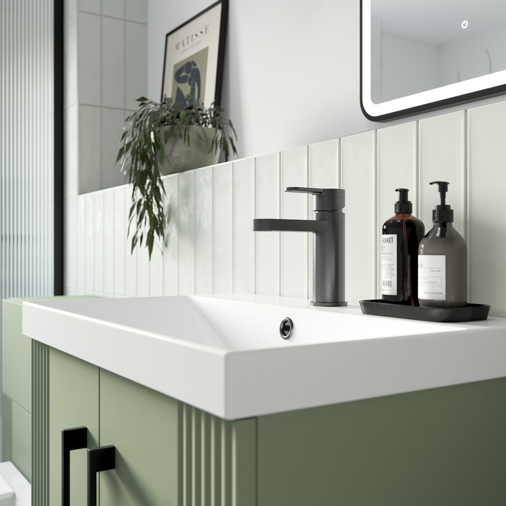 nuie Arvan Brushed Pewter Mono Basin Mixer with Push Button Waste Image 2