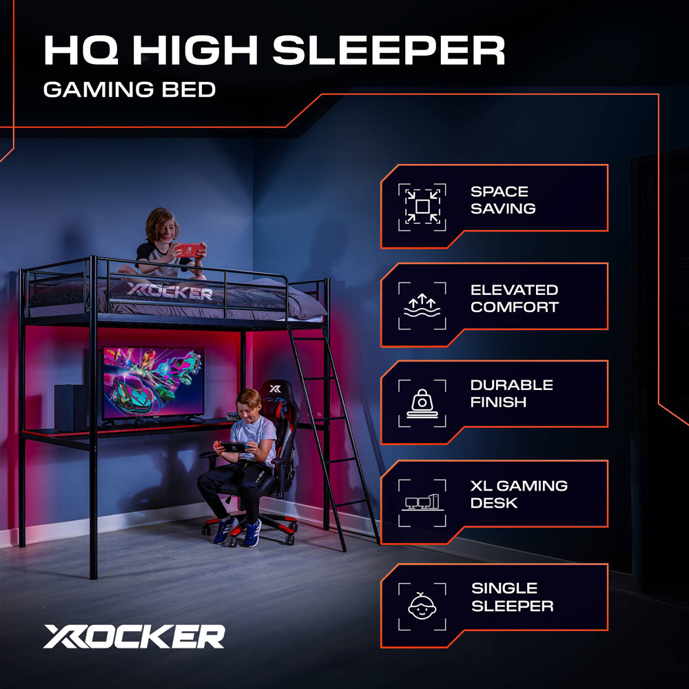 X Rocker HQ Black High Sleeper Gaming Bed with Desk Image 2