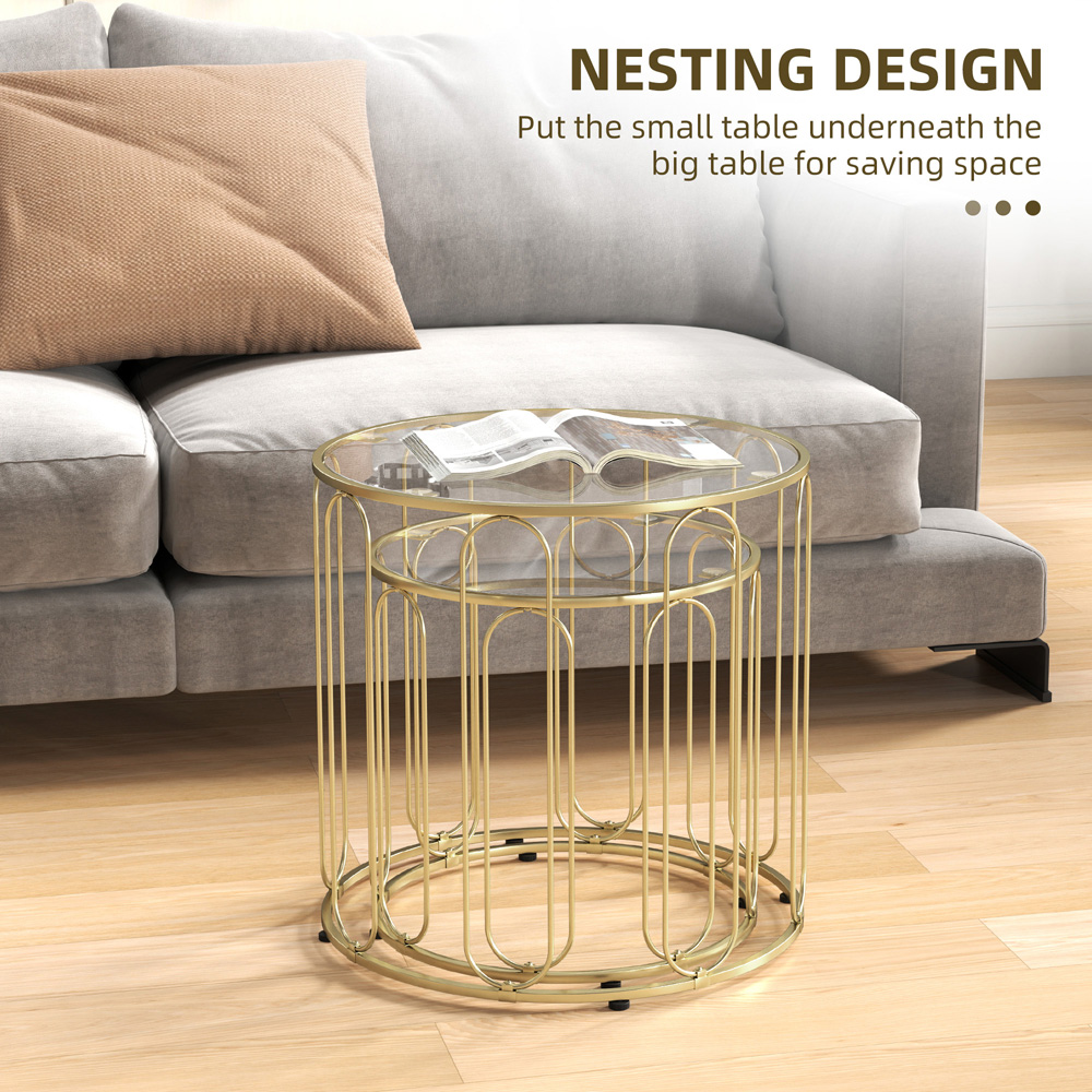 HOMCOM Gold Metal Frame Nesting Coffee Table Set of 2 Image 7