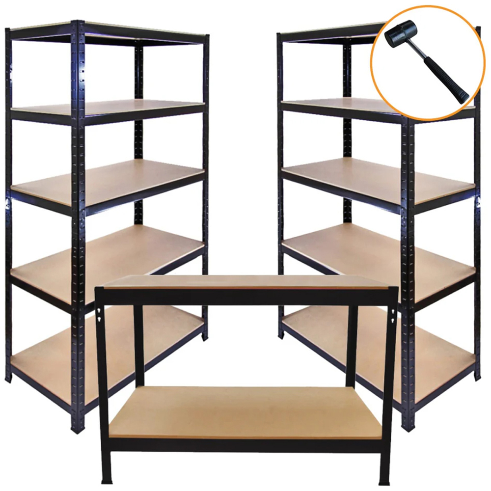 Monster Shop T-Rax Black Metal Racking Units and Workbench 90cm 3 Pack Image 5