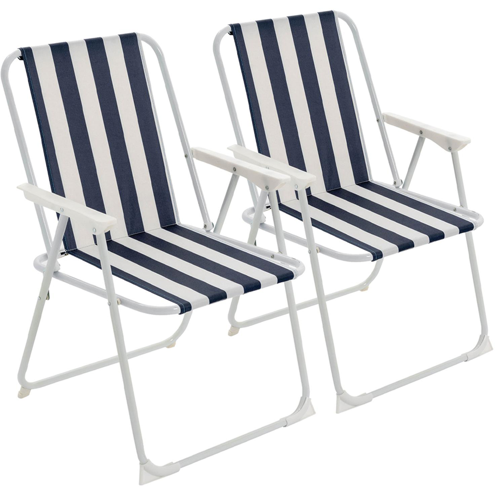 Harbour Housewares Set of 2 Blue Stripe Folding Metal Beach Chair Image 2