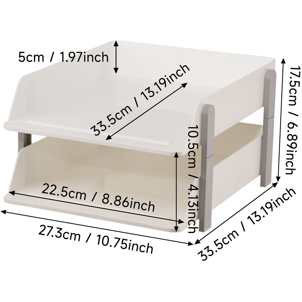 Living and Home 2-Tier White and Grey Tabletop File Organiser Rack Image 8