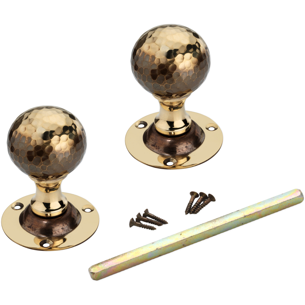 Spira Brass Aged Brass Hammered Ball Mortice Door Knob 2 Pack Image 4
