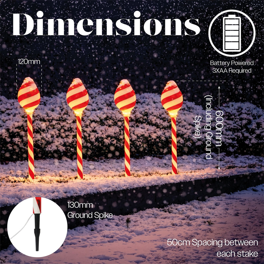 Xmas Haus 16 Warm White LED Conical Christmas Candy Cane Stake Light 4 Pack Image 6