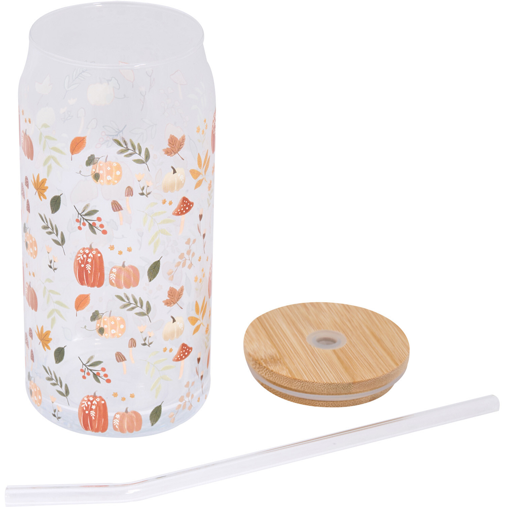 Autumn or Halloween Glass Drinking Jar with Straw Image 5