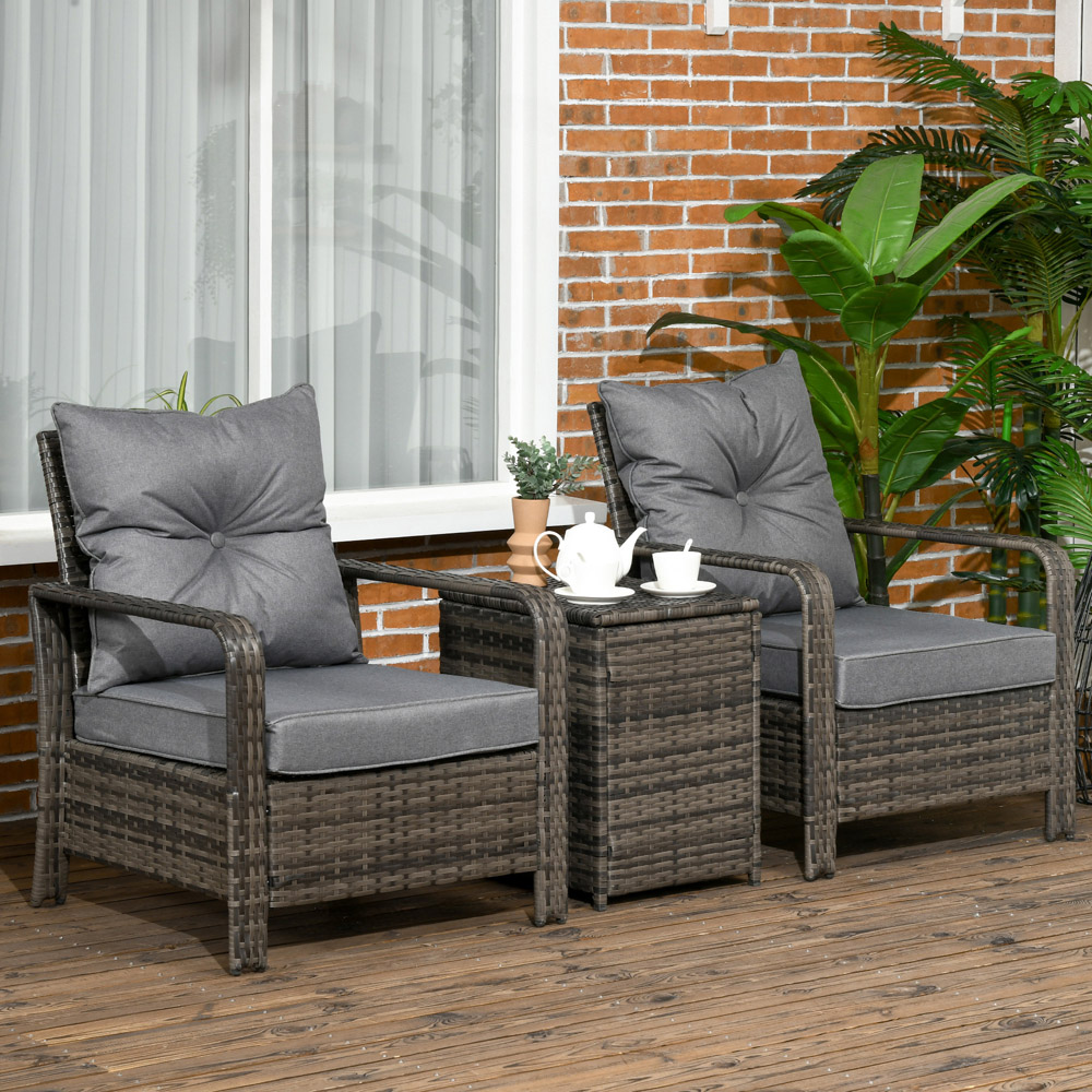 Outsunny 2 Seater Grey Rattan Lounge Set with Storage Image 1