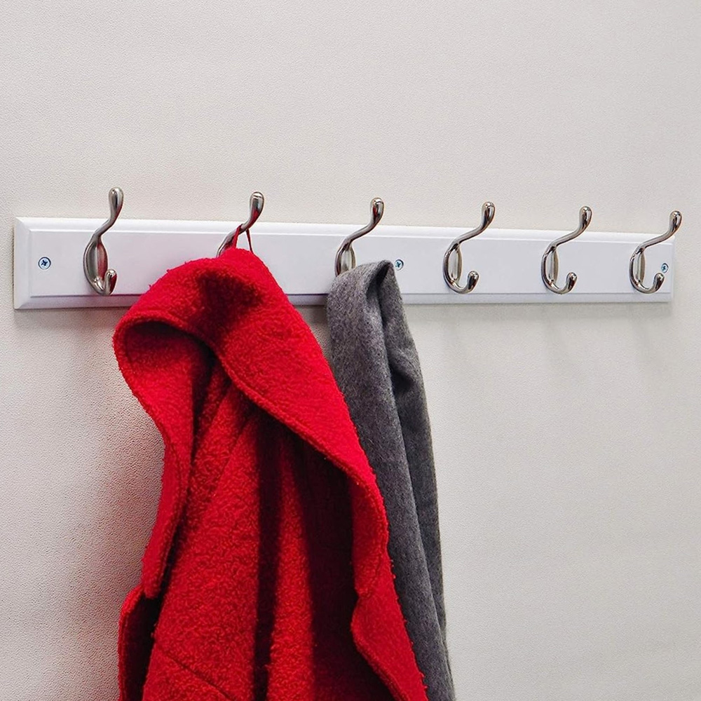 Headbourne White and Satin Nickel 6 Hook Coat Rail Image 2