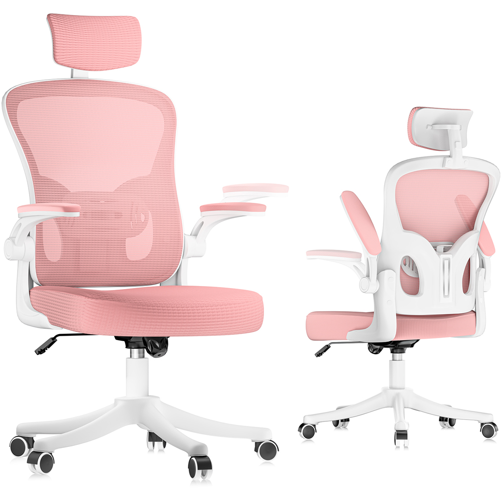 Rattrix Pink Mesh Height Adjustable Ergonomic Office Chair with Flip-Up Arms and Lumbar Support Image 2