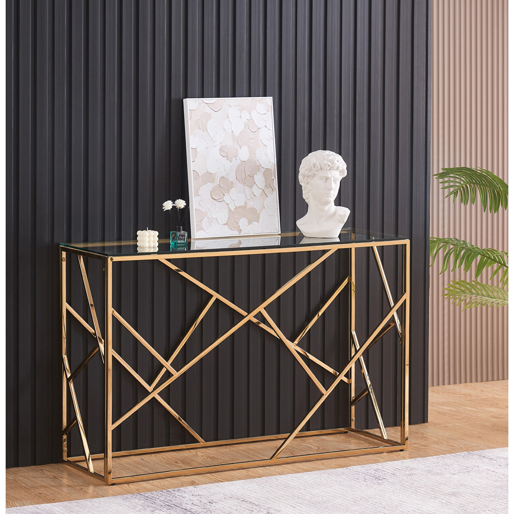 Comfy Living Gold Glass and Metal Rectangular Console Table Image 3