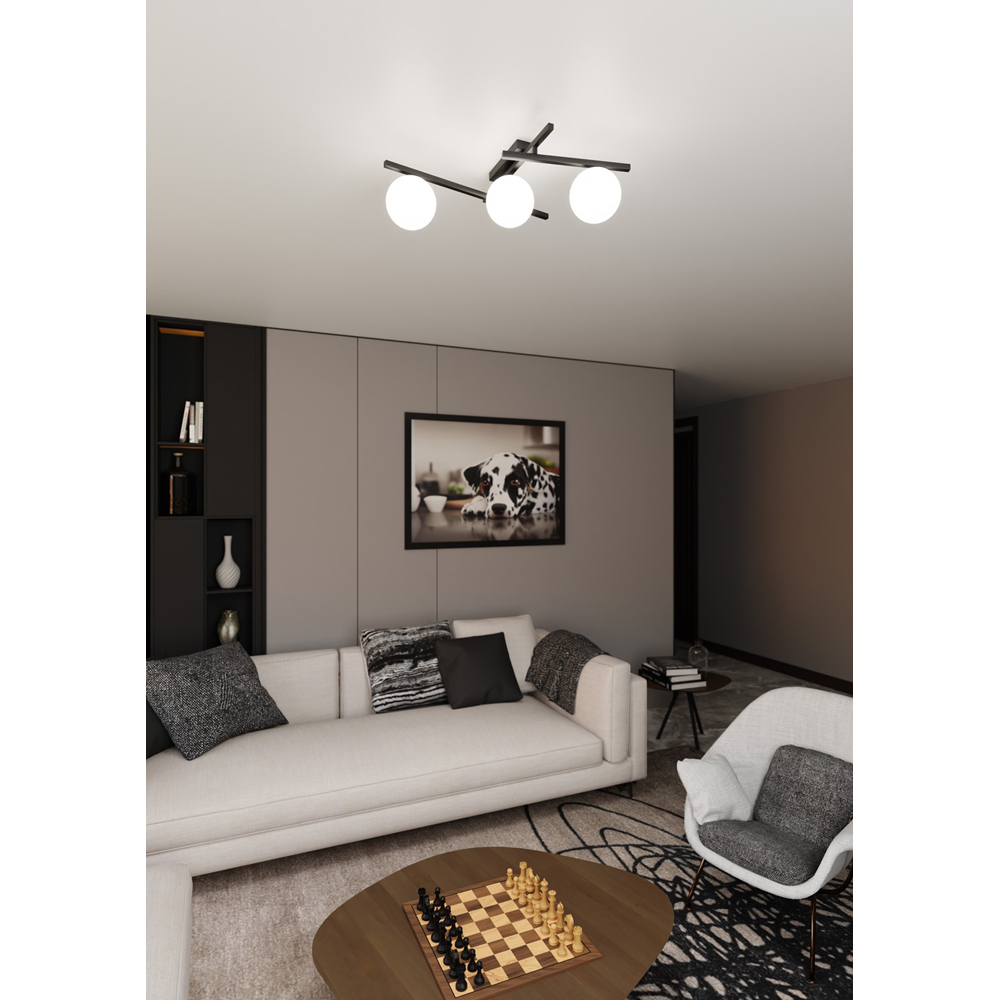 Emibig Smart 3 Light White Shade Black E14 Ceiling Pendant Light Image 5