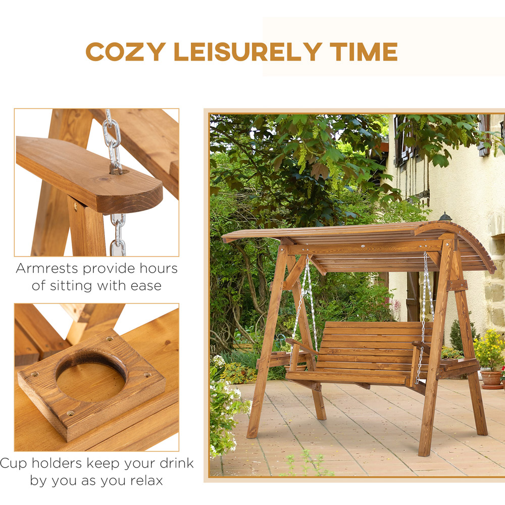 Outsunny 2 Seater Wooden Swing Chair with Canopy Image 6