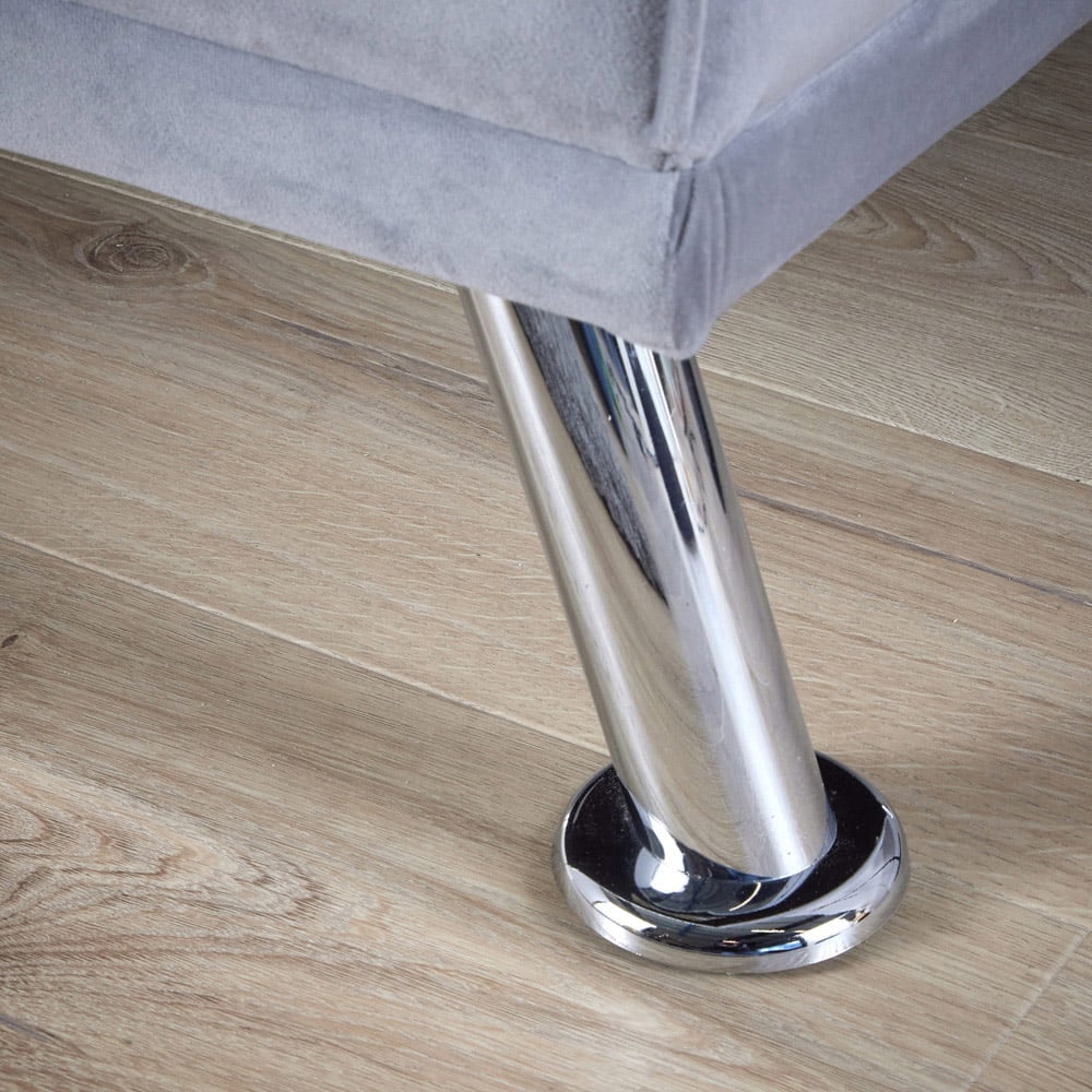 Home Source 2 Seater Grey Crushed Velvet Folding Sofa Bed with Armrests and Metal Legs Image 4