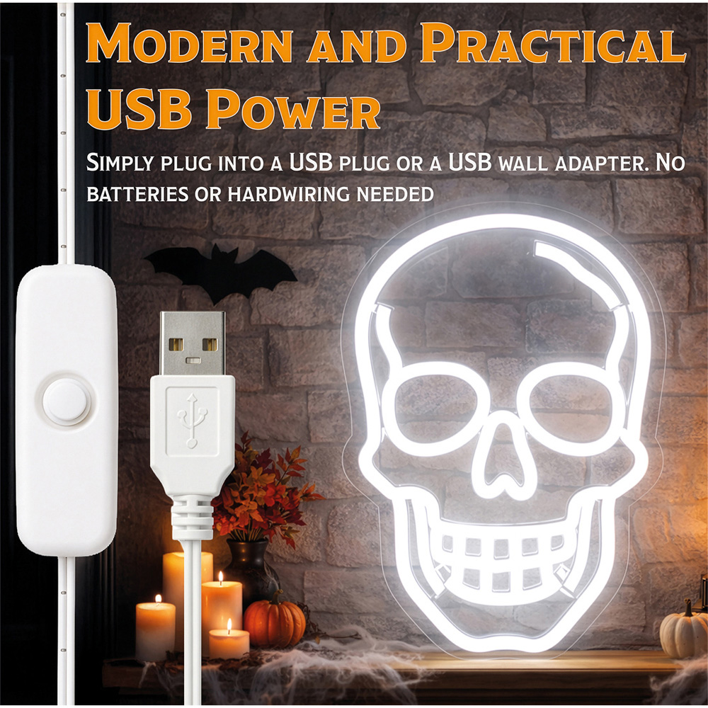 FXLab Skull Silhouette Neon Light Halloween Decoration 33.1 x 1.5 x 22.6cm Image 6