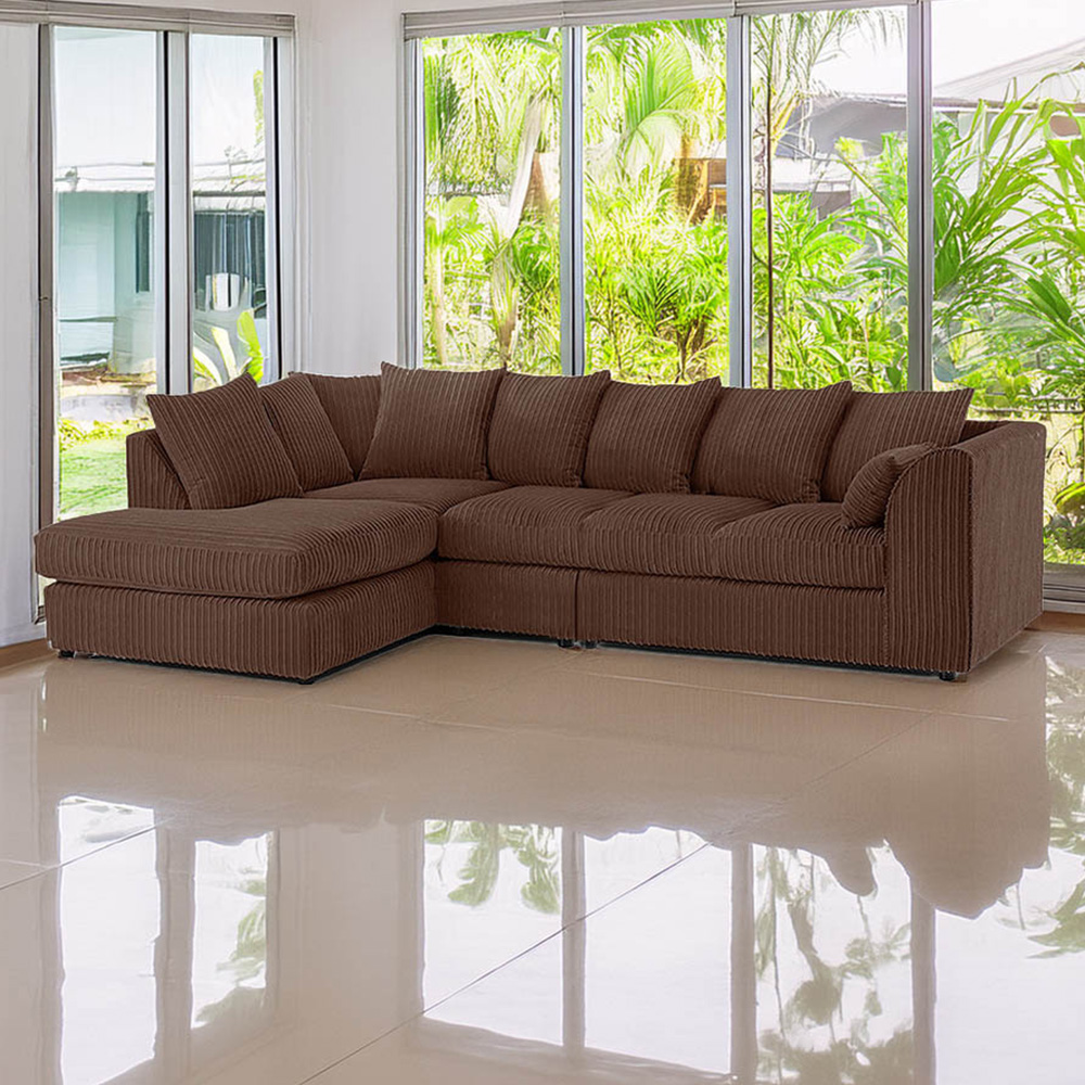 Luxor 4 Seater Chocolate Jumbo Cord Left Hand Facing Scatter Back L Shaped Corner Sofa Set Image 1