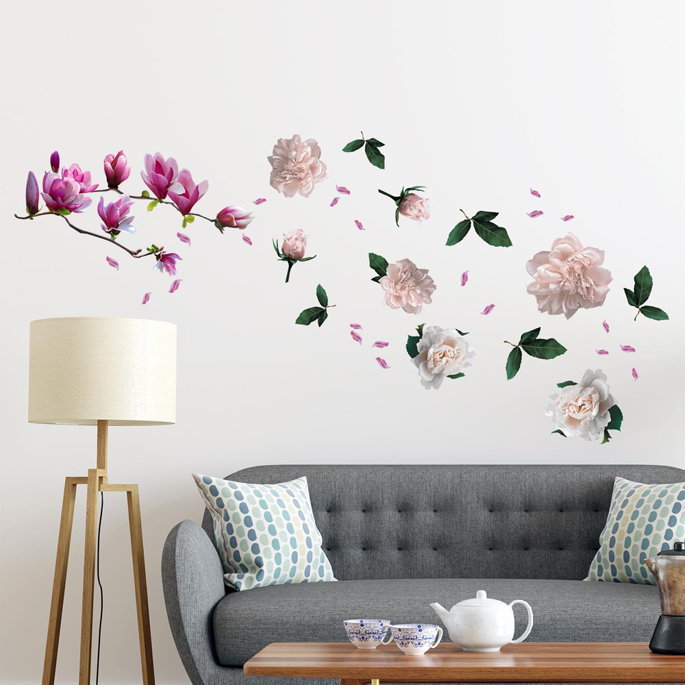 Walplus Flower Theme Large Magnolia and Roses Self Adhesive Wall Stickers Image 1
