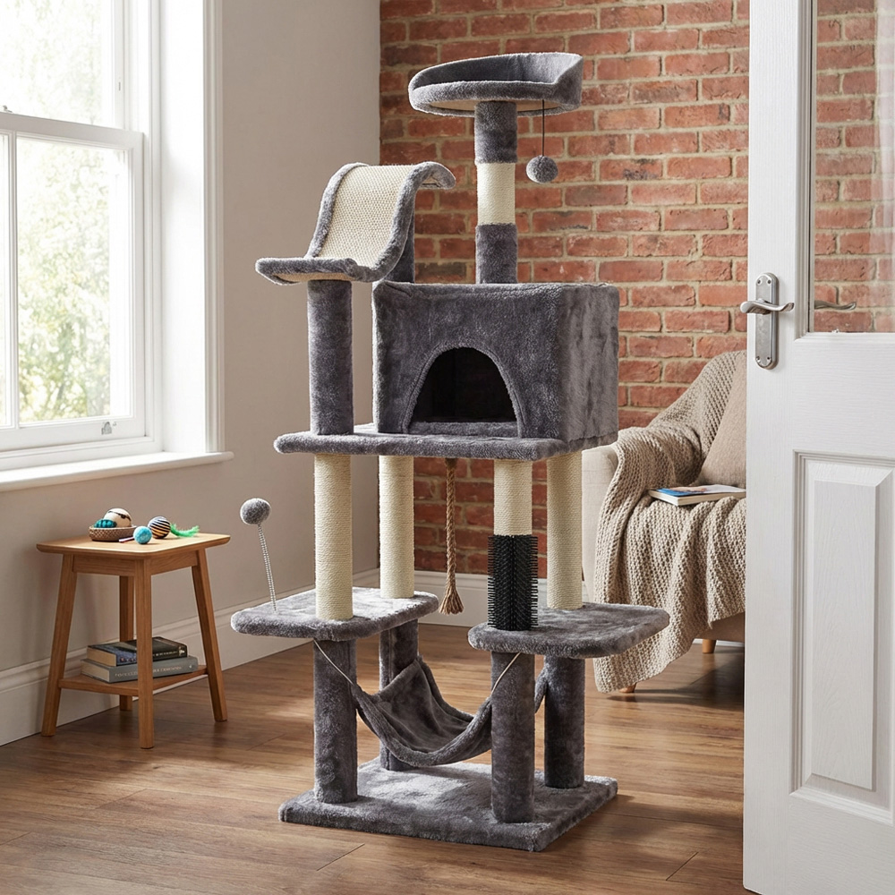 Clever Paws Deluxe Cat Activity Tree - Grey Image 3