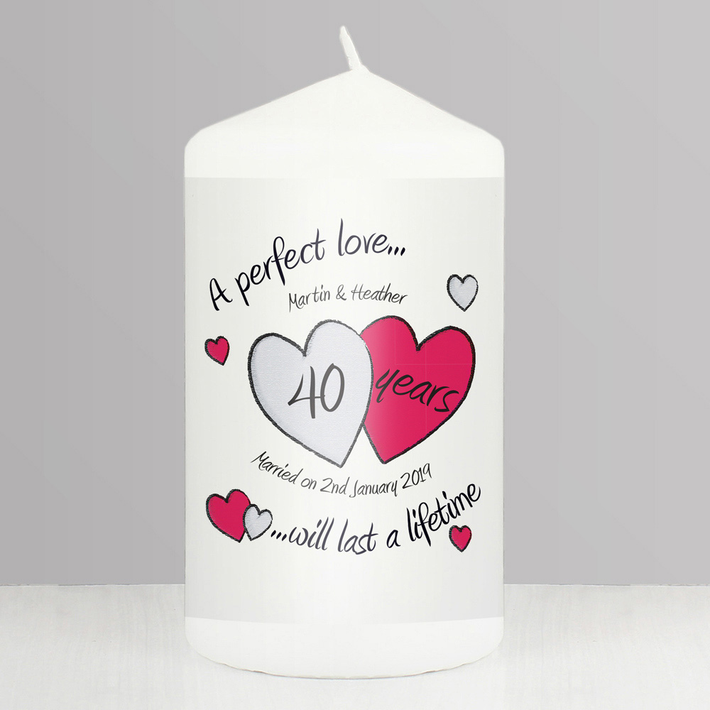 Personalised Memento Personalised A Perfect Love Ruby Anniversary Pillar Candle Image 2