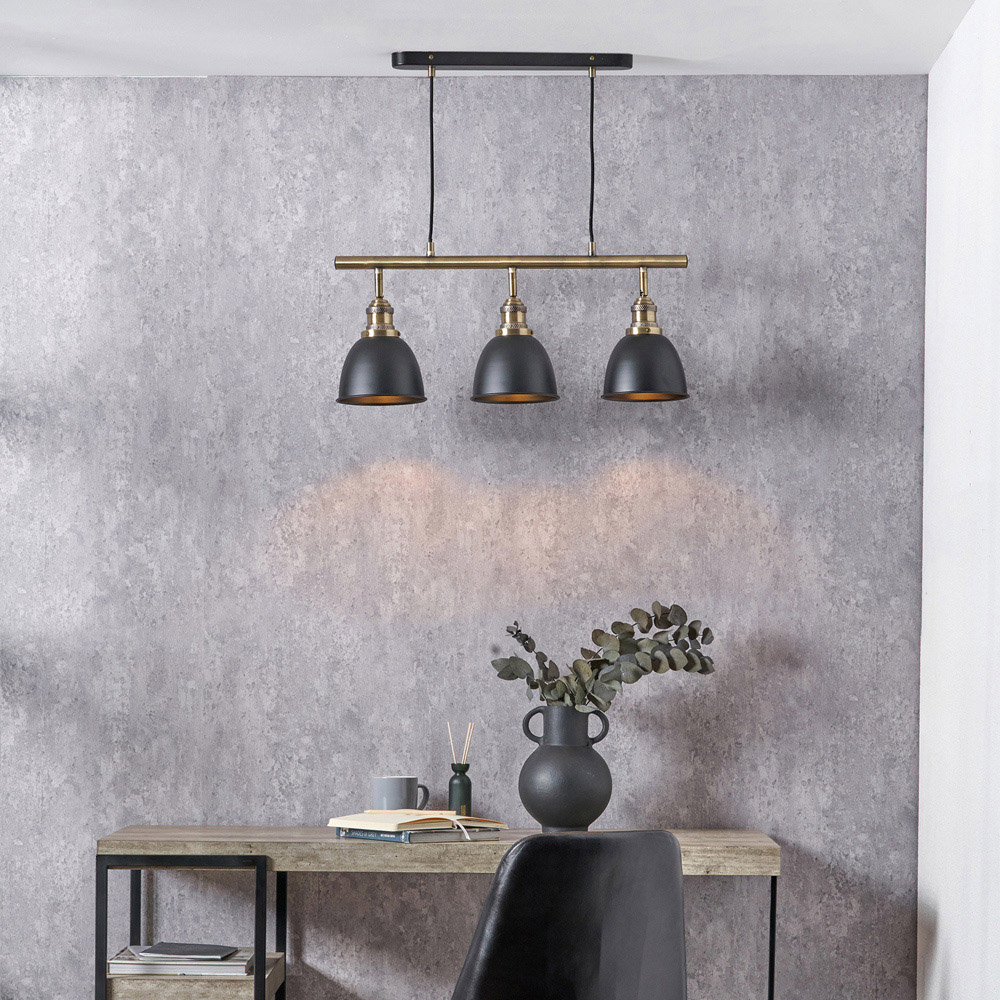 Pacific Lifestyle Augusto 3 Light Black and Gold Task Bar Pendant Light Image 2