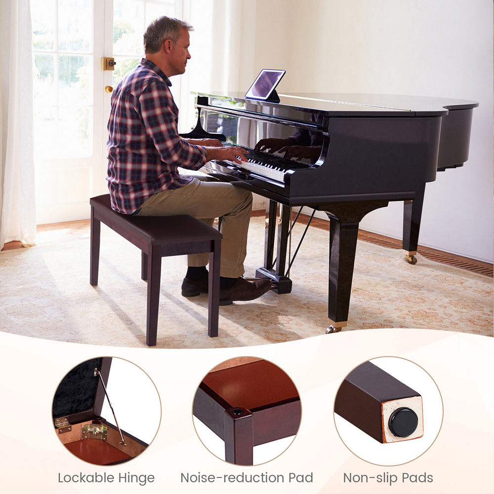 Costway 2 in 1 Brown Padded Piano Bench Image 7