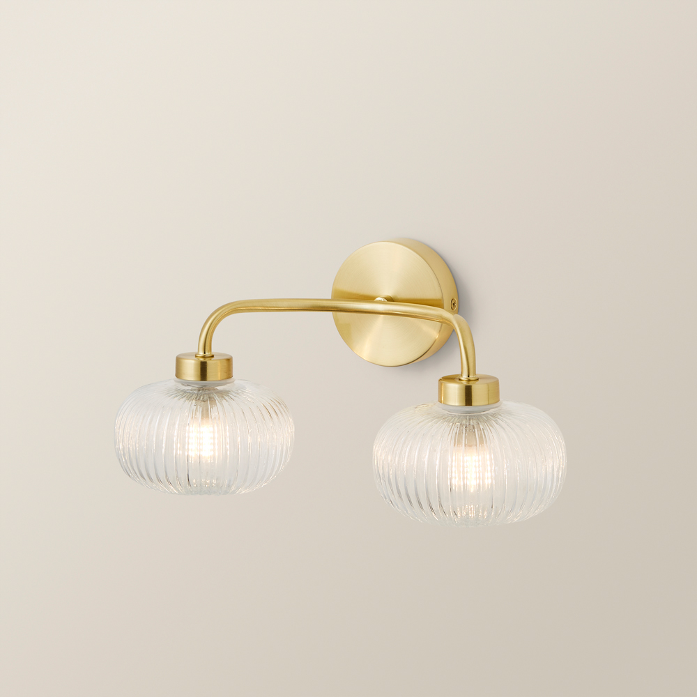 ValueLights Amaia Gold 2 Way Clear Ribbed Glass LED Wall Light Image 5