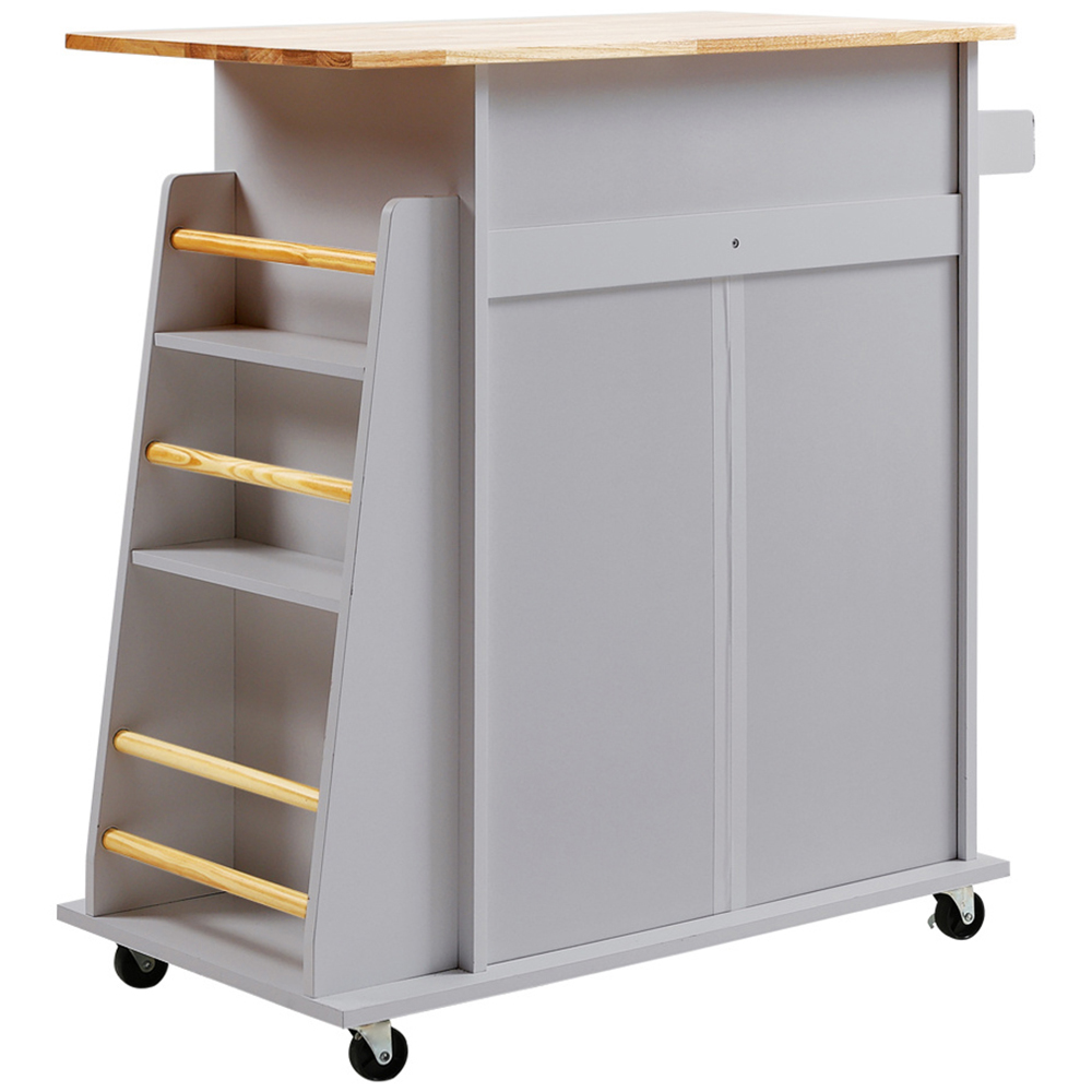 H&O Direct 2 Door 2 Drawer Grey Rubberwood Top Kitchen Trolley with Wheels Image 3
