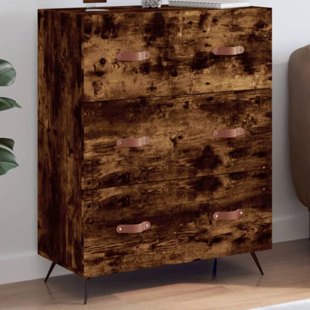 vidaXL 3 Drawer Smoked Oak Wooden Chest of Drawers Image 1