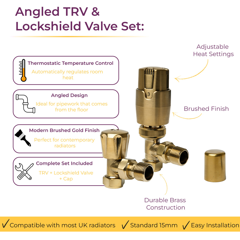Go Bathrooms Gold Angled Thermostatic Radiator Valve 15mm 2 Pack Image 4