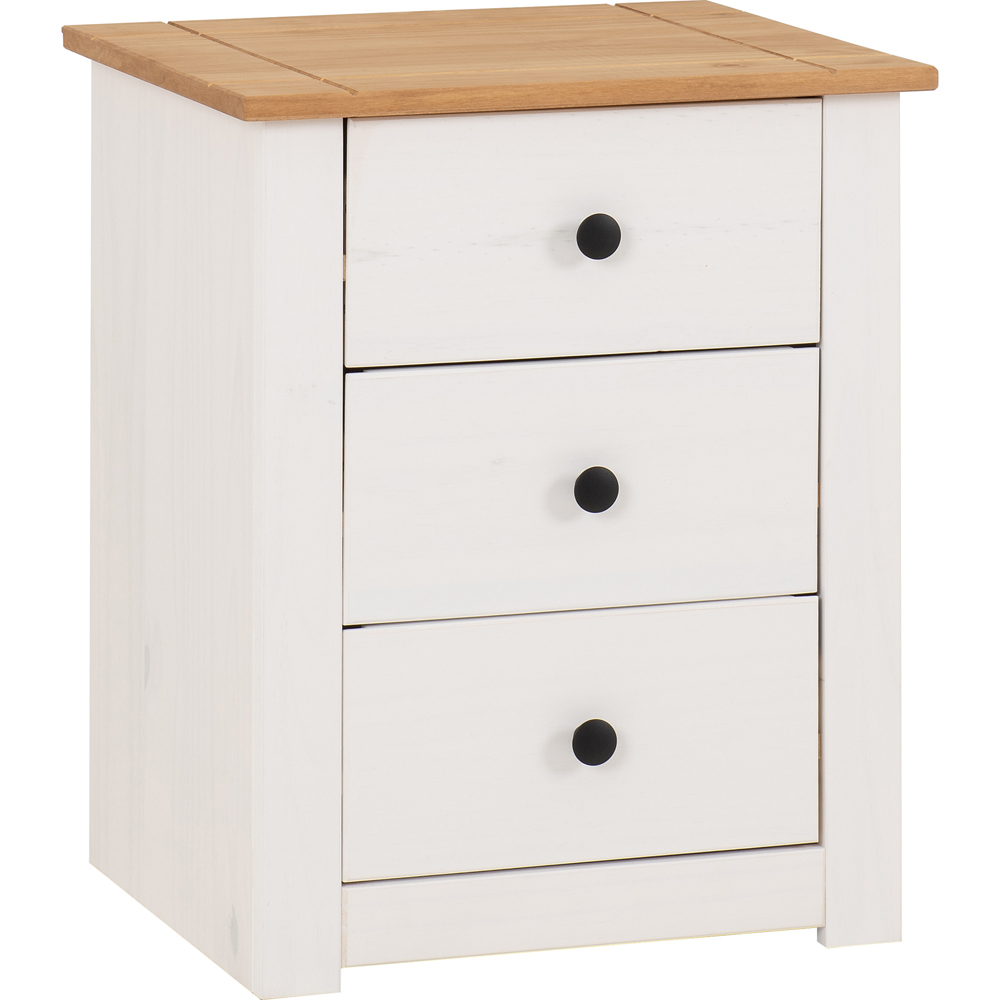 Seconique Panama 3 Drawer White and Natural Wax Bedside Table Image 2