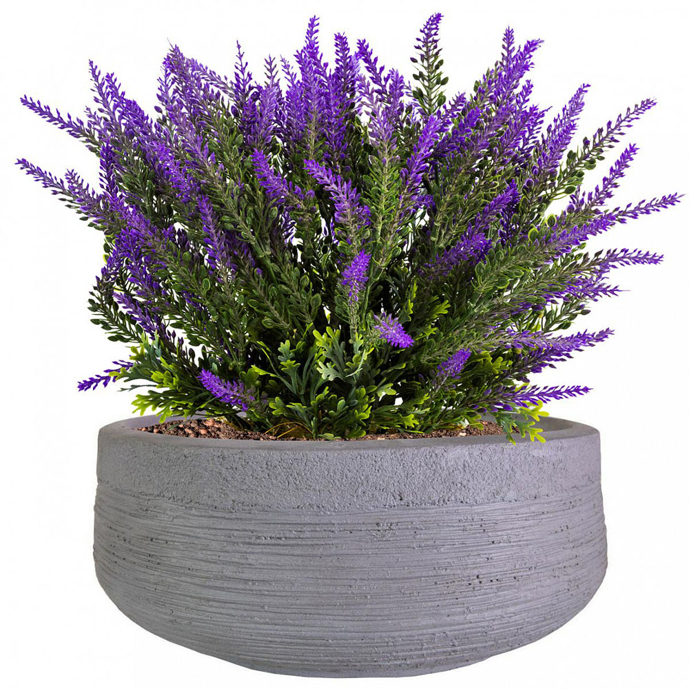 wilko Ribbed Stone Grey Light Concrete Outdoor Bowl Planter Pot 12cm Image 2