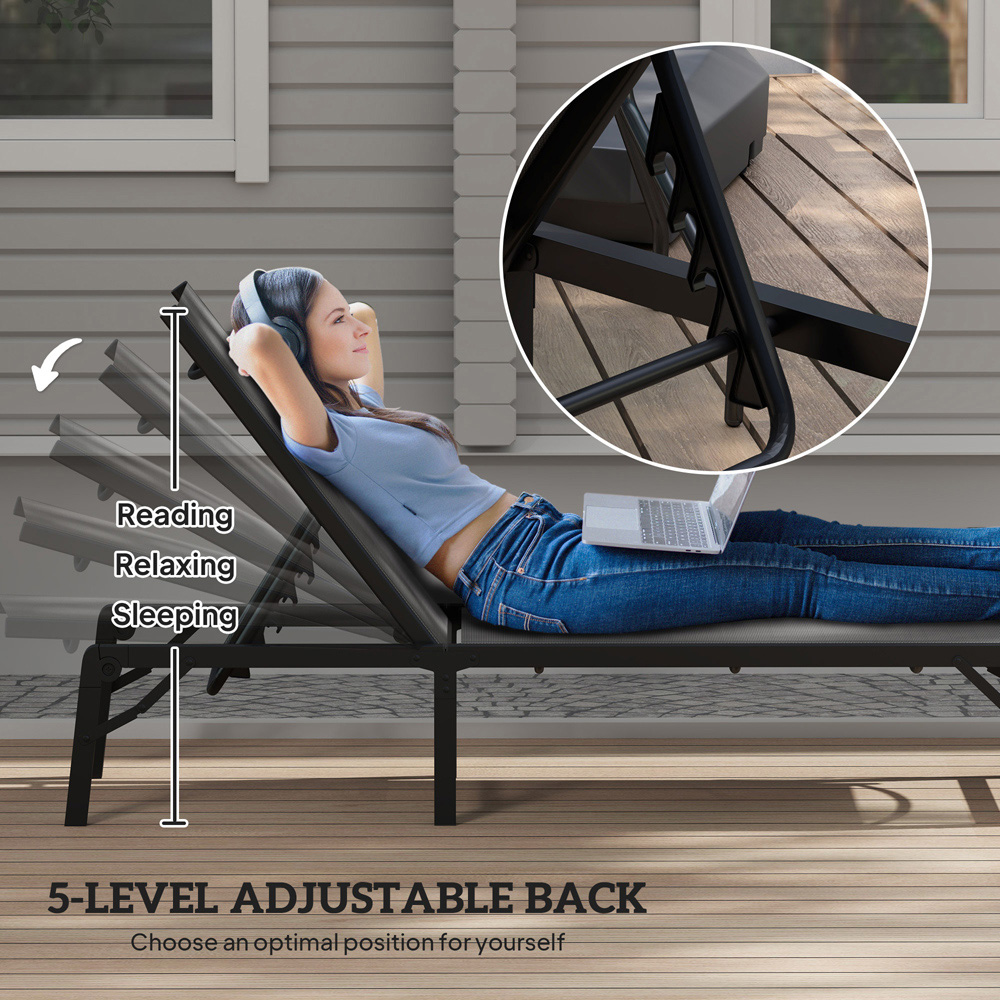 Outsunny Light Grey 5 Level Adjustable Folding Sun Lounger Image 7