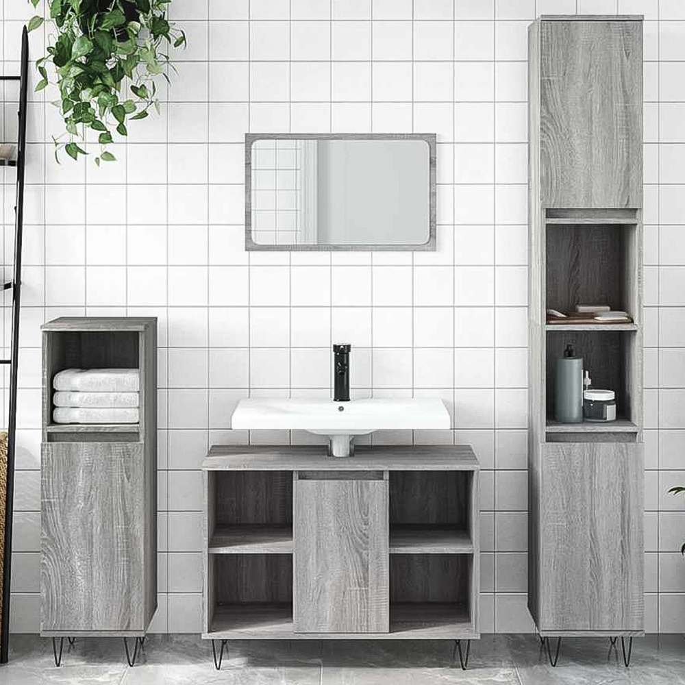 vidaXL Single Door 4 Shelf Grey Sonoma Freestanding Under Sink Bathroom Cabinet Image 1
