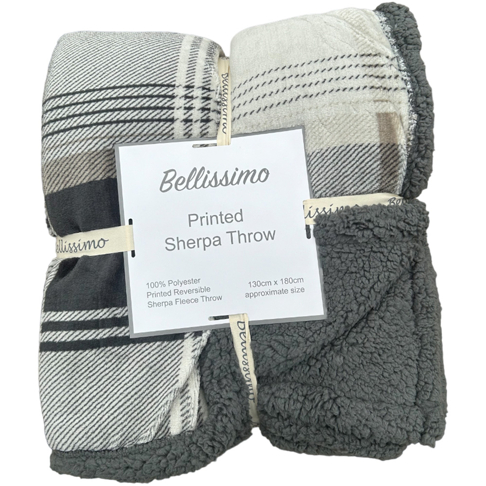 Bellissimo Grey Check Soft Fleece Sherpa Throw Image 1