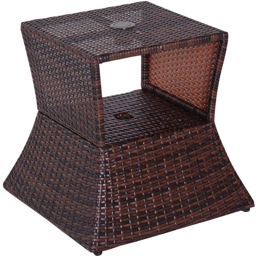 Outsunny Brown Wicker Bistro Side Table with Parasol Hole Image 2