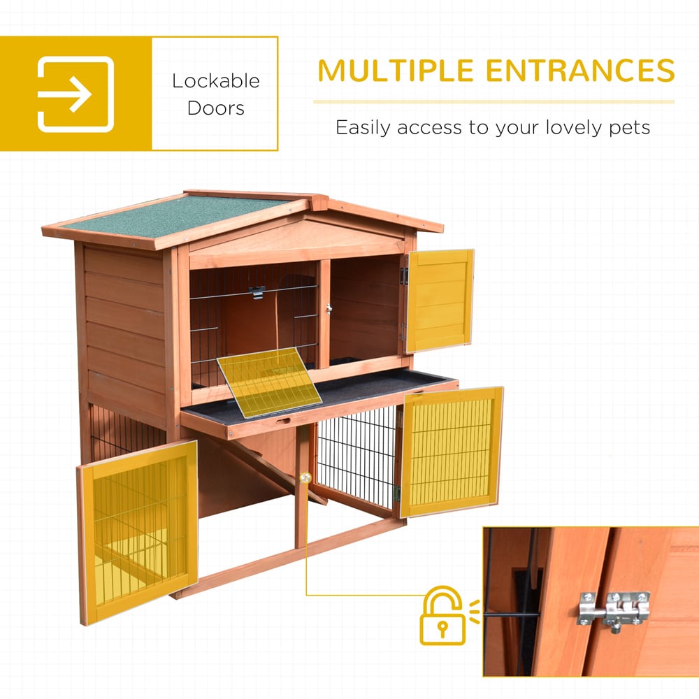 PawHut Wooden 2 Tier Rabbit Hutch Image 4