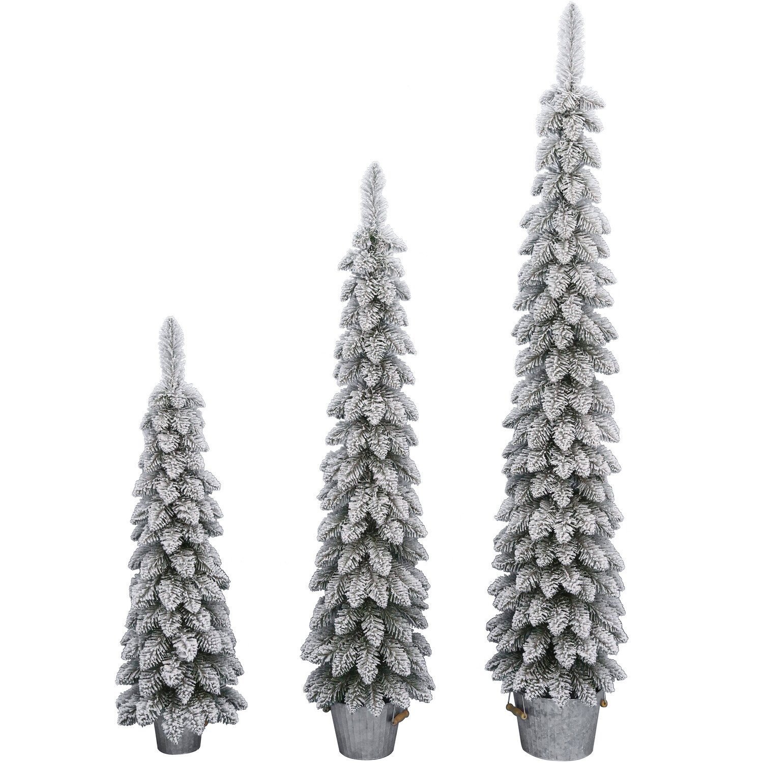 Set of 3 Downswept Flocked Trees - White Image 1