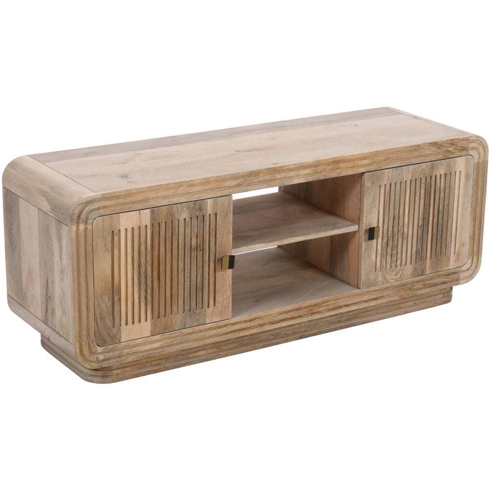 Brooklyn Hudson 2 Door 2 Shelf Carved Mango Wood TV Unit Image 2