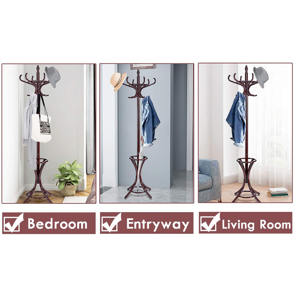 Costway Mahogany Floor Standing Coat Rack Image 3