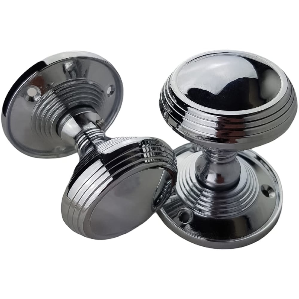 Golden Grace Polished Chrome Lined Reeded Mortice Unsprung Door Knob Set Image