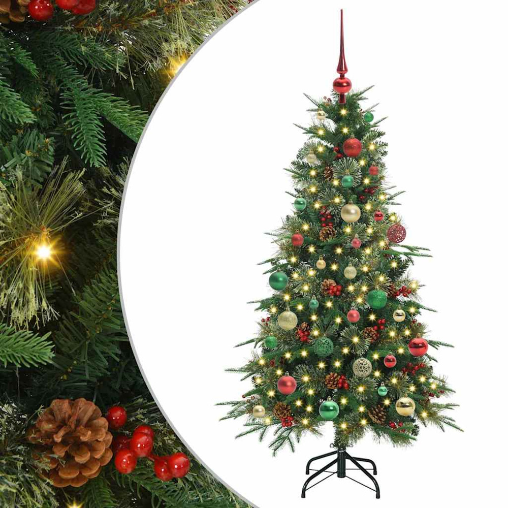 vidaXL Pre-Lit Multicolour Baubles Green Artificial Hinged Christmas Tree 5ft Image 2