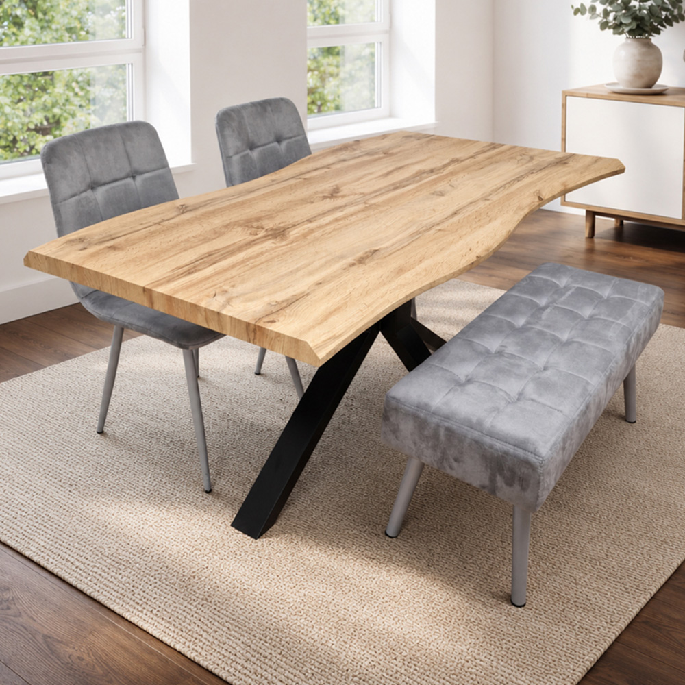Kosy Koala 4 Seater Wood and Velvet Dining Table Set with Bench Grey Image 1