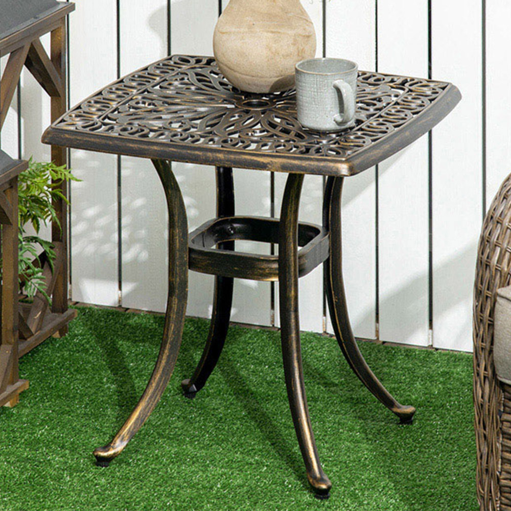 Outsunny Bronze Aluminium Garden Table with Umbrella Hole Image 1